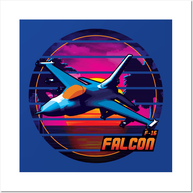 Neon Retro F-16 Falcon Wall Art by patrickkingart